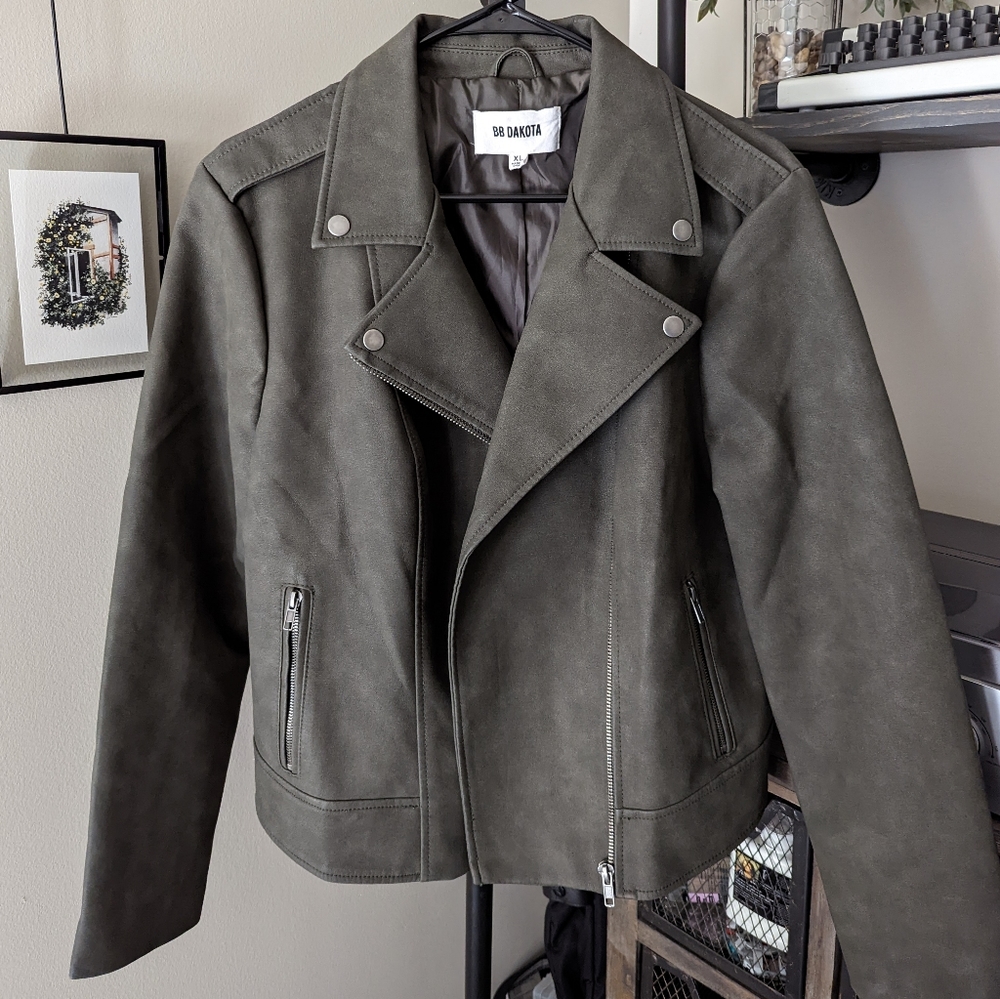 BB Dakota Green/Olive Moto Jacket - Faux Leather